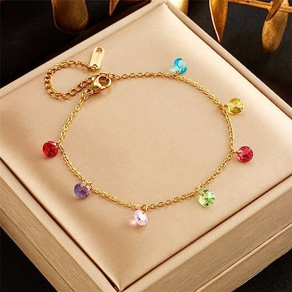 Ankle Bracelet for Women Stainless Steel Chain Beach Anklet Bracelet Adjustable Jewelry - style: B1-stone-G