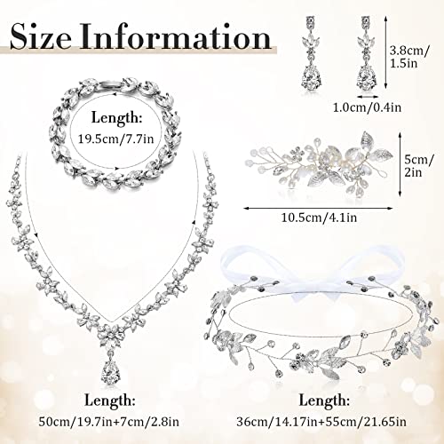 Henoyso 5 Pcs Wedding Jewelry Set for Women, Rhinestone Necklace Earrings Bracelet Headpieces Set for Bride Bridesmaid Prom - style: Elegant Style