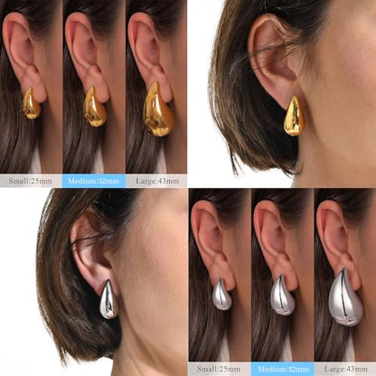 2 Pairs Gold/Silver Hoop Earrings For Women Set Trendy,14K Plated Gold Chunky Huggie Hoop Earings Pack,Oval Twisted Statement Silver Hoops,Fashion Jewelry Gift - color: 9) conch stud