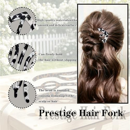 3PCS Prestige French Hair Pin, French Hair Pins for Women Updos Chignons Twists,French Hair Fork Elegant Retro,Double-Notch Locking Mechanism Anti-Loosening - color: blue