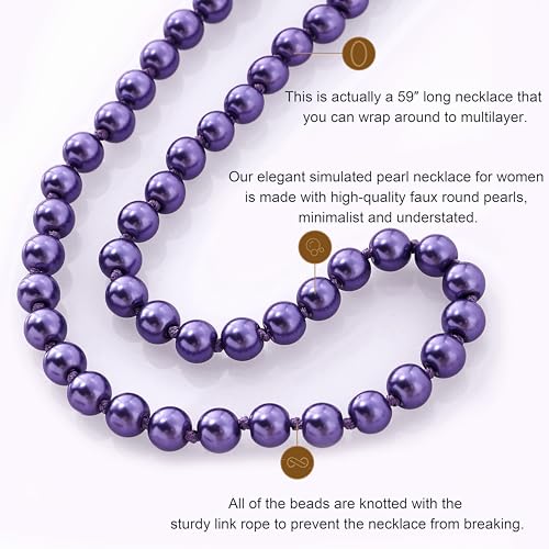 BABEYOND Long Pearl Necklace Faux Pearls Necklace Set Beaded Long Pearls Necklace 1920s Gatsby Costume Jewelry - color: Dark Purple