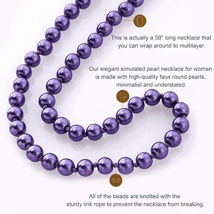 BABEYOND Long Pearl Necklace Faux Pearls Necklace Set Beaded Long Pearls Necklace 1920s Gatsby Costume Jewelry - color: Dark Purple