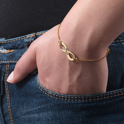 Personalized Infinity Bracelet - Choose Your Style - Sterling Silver, Solid Gold or Plated - Rolo Chain - color: 18K Gold Plated Silver, size: 1 Name Bracelet