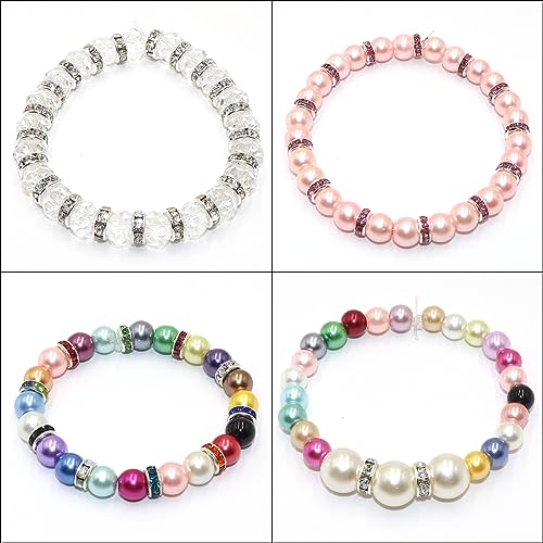 100Pcs Rondelle Spacer Beads Round Crystal Charms Czech Rhinestone Silver Plated Spacer Loose Beads for DIY Bracelet Necklace Jewelry Making Supplies (6MM, Gold White) - color: Gold White, size: 6MM