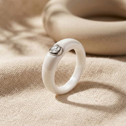 Women's Ceramic Wedding Band & Engagement Ring, Black/White - color: White&Gold