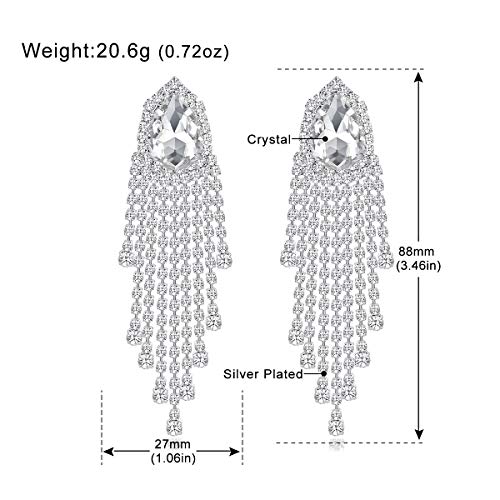 Silver Rhinestone Crystal Bridal Chandelier Long Tassels Dangle Earrings for Wedding - color: J-10