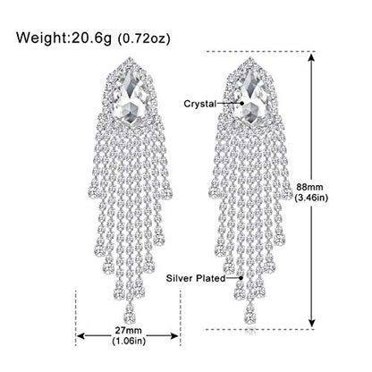 Silver Rhinestone Crystal Bridal Chandelier Long Tassels Dangle Earrings for Wedding - color: J-10