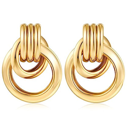 Gold Chunky Earrings for Women Geometric Knot Link Drop Dangle Earrings 14K Gold Plated Statement Earrings Trendy Gold Jewelry - color: Style 6
