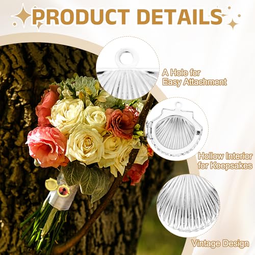 MECCANIXITY Custom Photo Locket Charm, Copper Retro Picture Locket Pendants for DIY Memorial KeyChains Necklace Bracelet Jewelry Making - color: Silver, style: Seashell