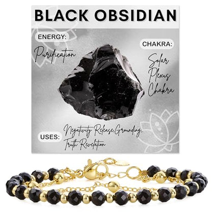 Farfume Crystal Beaded Bracelets for Women 4mm Natural Stone Jewelry Gifts | Natural Beads Gemstone,Handmade,Helper Tool,Yoga Protection,Hypoallergenic,Durability Wear - color: Black Obsidian-Purification