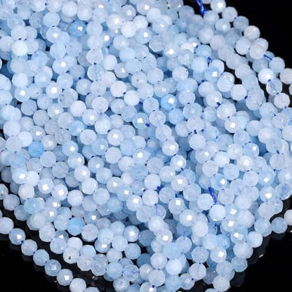 90pcs 4mm Natural Aquamarine Gemstone Beads Faceted Round Loose Stone Beads for Jewelry Making - color: Aquamarine, size: 3.7-4.2mm