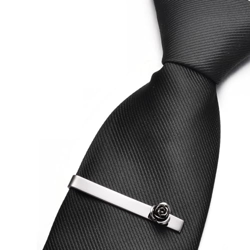 Pearl Rose Tie Clip Cufflinks Set for Men Gold Silver Gun-black Cufflinks and Tie Clip Groom Wedding Business Jewelry - style: Rose-Black
