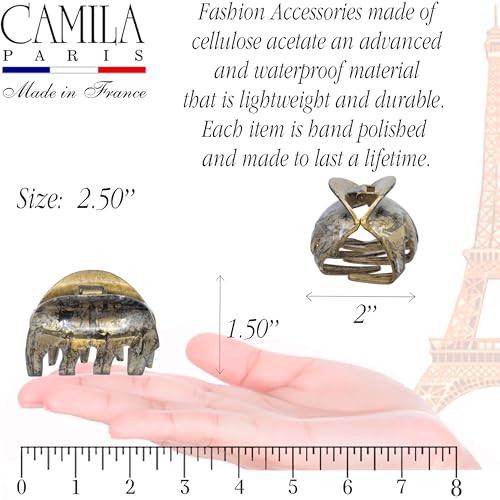 Camila Paris CP3630 French Octopus Hair Clip, 2.5" Small Claw Clips for Thick Hair, Girl Octopus Claw Clip for Women, Strong No-Slip Grip, Wide Jaw Clips for Women, Made in France - color: Black/Gold 2.5"