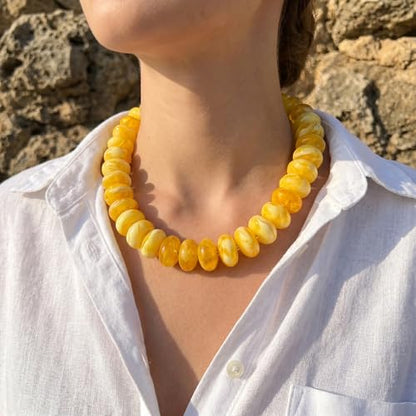 Elegance 11 designs Colorful Chunky Beaded Necklace for Women,Thick Acrylic Disc Bead Choker Statement Necklace Cute Trendy Necklaces Jewelry Gifts for Women - color: Yellow