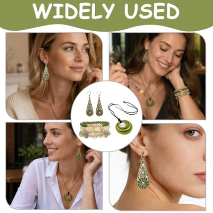 3 Pcs Boho Jewelry for Women Set, Disc Necklace Crystal Teardrop Earrings Beaded Bracelet, Bohemian Style Jade Jewelry Fit Warm-Weather Beach Vacation Accessories