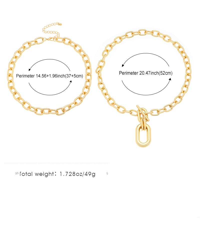 Gold Layered Chunky Chain Necklace for Women, Double Chain Paperclip Pendant Statement Choker, Trendy Minimalist Fashion Jewelry