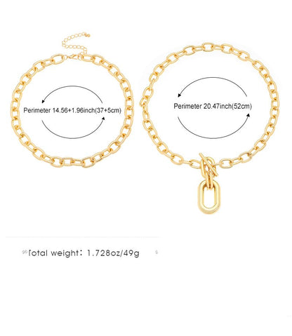 Gold Layered Chunky Chain Necklace for Women, Double Chain Paperclip Pendant Statement Choker, Trendy Minimalist Fashion Jewelry