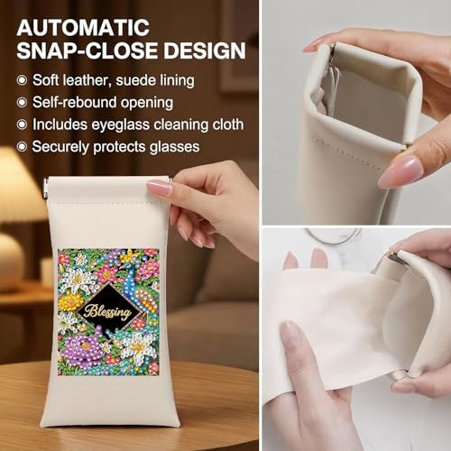 Diamond Art Painting Eye Glass Bag PU Sunglasses Glasses Storage Bag Built-in Glasses Cloth Press Automatic Closure - color: 3pcs-01