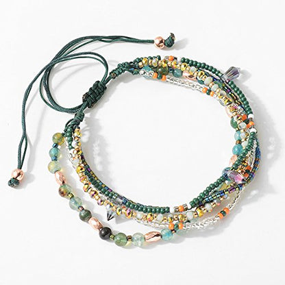 Handmade Adjustable Wrap Bracelet Bohemian String Braided Beads Anklets Gifts for Women - color: Green