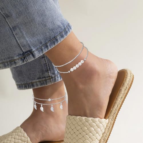 12pcs Gold/Silver Ankle Bracelets for Women Layered Waterproof 14k Cuban Link Chain Anklets Set Adjustable Dainty Summer Beach Gold Accessories Boho Bracelet Jewelry - style: 10PCS Style E