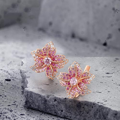 Santuzza Sterling Silver Gemstone Flower Earrings for Women - color: [A]Lily-Pink
