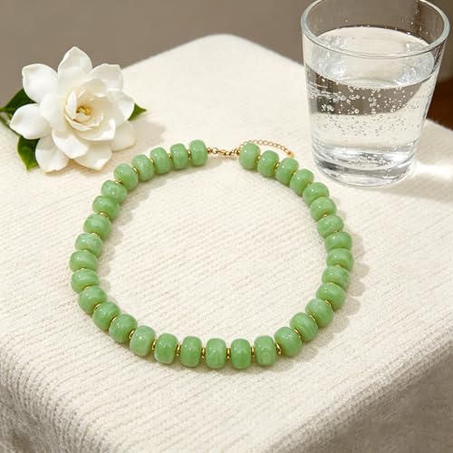 Chunky Colorful Beaded Necklace for Women Boho Summer Statement Resin Choker Necklaces Beach Jewelry Accessories - color: Lime Green