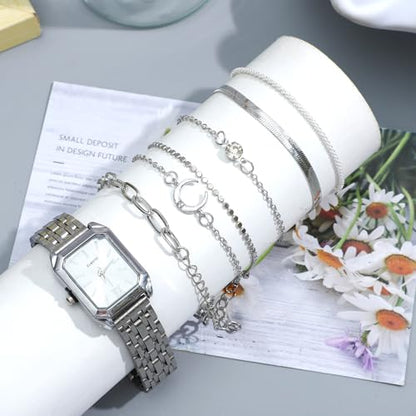 NEWITIN 61 Pieces Gold Jewelry Set for Women Fashion Costume Watch Jewelry | Bohemian Jewelry, Cubic Zirconia, Gold Plated Necklaces Bracelets Watch Rings Earrings Set for Women Party Daily, Women Gifts - color: Silver