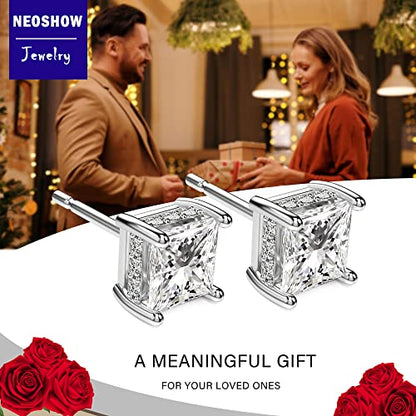 Princess Cut Cubic Zirconia Stud Earrings for Men Women | Square CZ Simulated Diamond Studs, 18K White Gold Plated Sterling Silver, Hypoallergenic - color: White Gold, size: 5MM