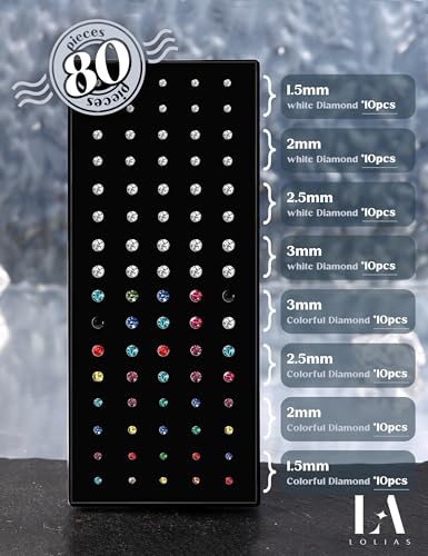 LOLIAS 80-160Pcs Surgical Steel Nose Rings Studs for Women Hypoallergenic | Straight or L Shaped Small Nose Studs Pin,Hypoallergenic 20G 22G Tiny Bone Nose Piercing Jewelry, 1.5/2/2.5/3 mm CZ Mix - color: 80Pcs 20G Straight（white&multicolor）
