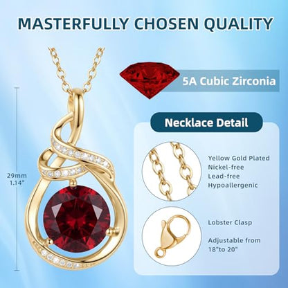Teardrop Birthstone Necklace for Women 14K Gold/White Gold Elegant Ribbon Pendent Anniversary Love Birthday Gifts for Mom Women, 18"+2" Inches - color: Gold-07-July Birthstone