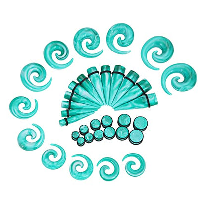 Qmcandy 00G-20mm Ear Stretching Kit 36PCS Big Gauge Taper Kit Large Acrylic Tunnel Plug Spiral Set - color: 36pcs, Turquoise White