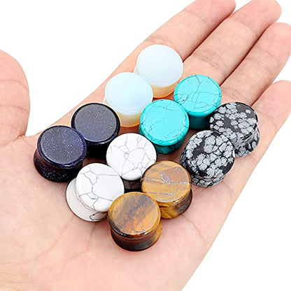 Qmcandy 6 Pairs/16 Pairs Natural Stone Ear Plugs Saddle Plugs Ear Gauges Expander Piercing Gauge 8G to 13/16 inch - color: 12pcs 0g(8mm)