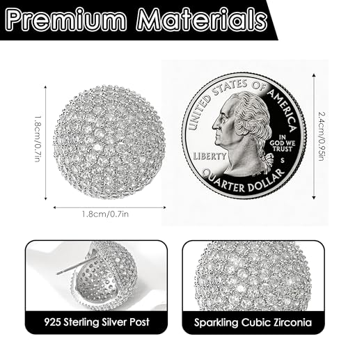 18K Gold Plated Chunky Square & Round Cubic Zirconia Stud Earrings for Women, Hypoallergenic 925 Silver Post Simulated Diamond Wedding Prom Party Bridesmaid Daily Fine Jewelry Gift for Mom Wife Friend - color: EA355-Round-Silver