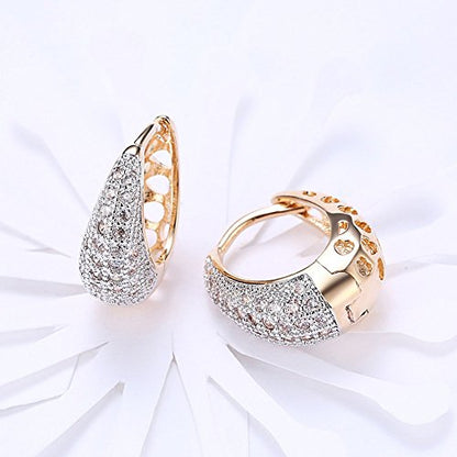 14K Rose Gold Plated Three Row Cubic Zirconia Small Huggie Hoop Earrings Fashion Jewelry for Men Women - color: 14K gold