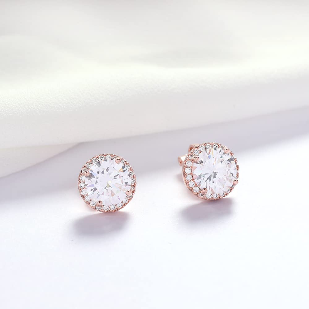YOQUCOL 10MM Cubic Zirconia Crystal Clip On Stud Earrings Round Non Pierced Earrings for Women - color: Rose gold-White