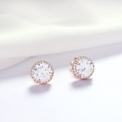 YOQUCOL 10MM Cubic Zirconia Crystal Clip On Stud Earrings Round Non Pierced Earrings for Women - color: Rose gold-White