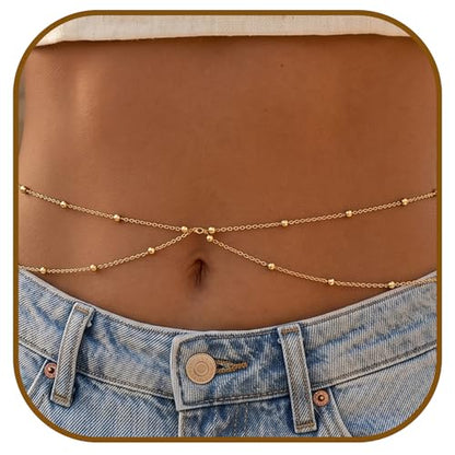 Buelkmag Waist Chain for Women Layered Gold and Silver Toned Belly Chains | Adjustable Waterproof Body Jewelry Summer Beach Bikini and Daily Wear