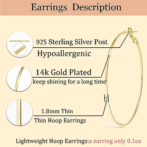 Cocadant Big Gold Hoop Earrings for Women Girls,Dainty 14k Gold Hypoallergenic Rose Gold Silver Hoop Earrings with 925 Sterling Silver Post,Stainless Steel Large Hoop Earrings - style: 50mm-Gold,Silver and Rose gold