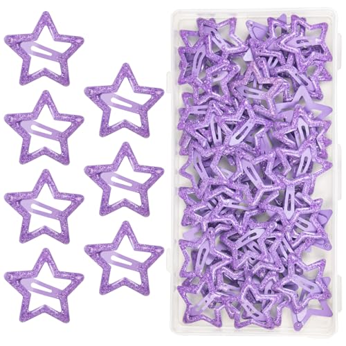 70 Pcs Metal Glitter Snap Hair Clips for Women,Small Snap Barrettes for Women Girls Thick Fine Hair (Purple) - color: Purple