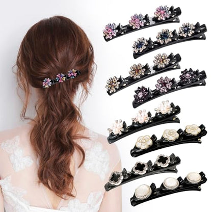 8Pcs Sparkling Crystal Rhinestone Braided Hair Clips Hair Accessories(Set B) - color: 8Pcs(Set B)