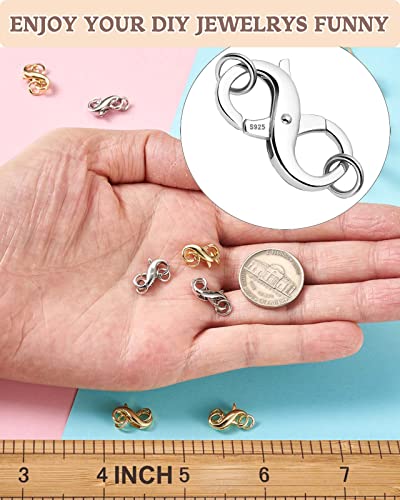 Dailyacc S925 Double Opening Lobster Clasp Sterling Silver and Gold Necklace Bracelet Extender Clasps and Closures for DIY Jewelry - color: Silver, size: 13mm × 7mm
