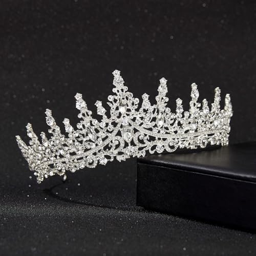 SWEETV Crystal Wedding Tiara for Women, Royal Queen Crown Headband, Rhinestone Princess Hair Accessories for Prom Birthday - color: 0.Silver