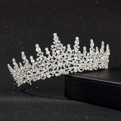 SWEETV Crystal Wedding Tiara for Women, Royal Queen Crown Headband, Rhinestone Princess Hair Accessories for Prom Birthday - color: 0.Silver