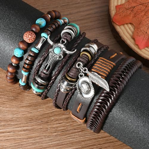 LOTSOF Western Turquoise Beaded Bracelet, Chic Stack Beaded Western Style for Country Concerts, Cowgirl Outfits & Boho Jewelry - color: 6 Cow Head Bracelet