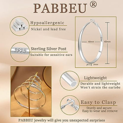 925 Sterling Silver Hoop Earrings Hypoallergenic Large Thin Hoops Earring | Lightweight Big Silver Hoops Hypoallergenic Large Hoop Earring for Women Sensitive Ears Oversize Hoops 30/40/50/60/70mm - color: 40mm Silver