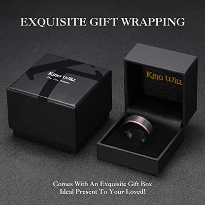 King Will Mens Brushed Wedding Band, Two Tone Matte Step Edges/Pipe Cut, Tungsten Carbide Anniversary Promise Rings Comfort Fit - color: Black&Rainbow Edge-8mm