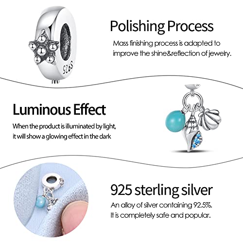 Pandach 925 Sterling Silver Charms for Bracelets and Necklaces Travel Round The World Beads Charms Relaxation Dangle Pendant,Jewelry Beads Gifts for Women - style: Glow in the Dark Conch Charm