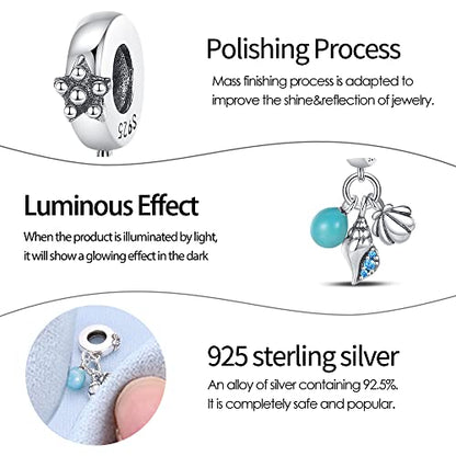 Pandach 925 Sterling Silver Charms for Bracelets and Necklaces Travel Round The World Beads Charms Relaxation Dangle Pendant,Jewelry Beads Gifts for Women - style: Glow in the Dark Conch Charm