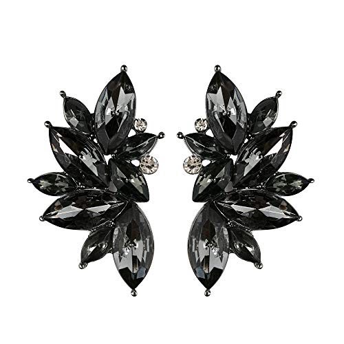 80s Funky Punk Rock Spiky Starburst Angel Wings Oversized Colorful Stones Studded Candy Cluster Women Statement Stud Earrings - color: Clear Black