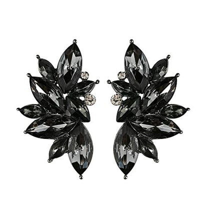 80s Funky Punk Rock Spiky Starburst Angel Wings Oversized Colorful Stones Studded Candy Cluster Women Statement Stud Earrings - color: Clear Black